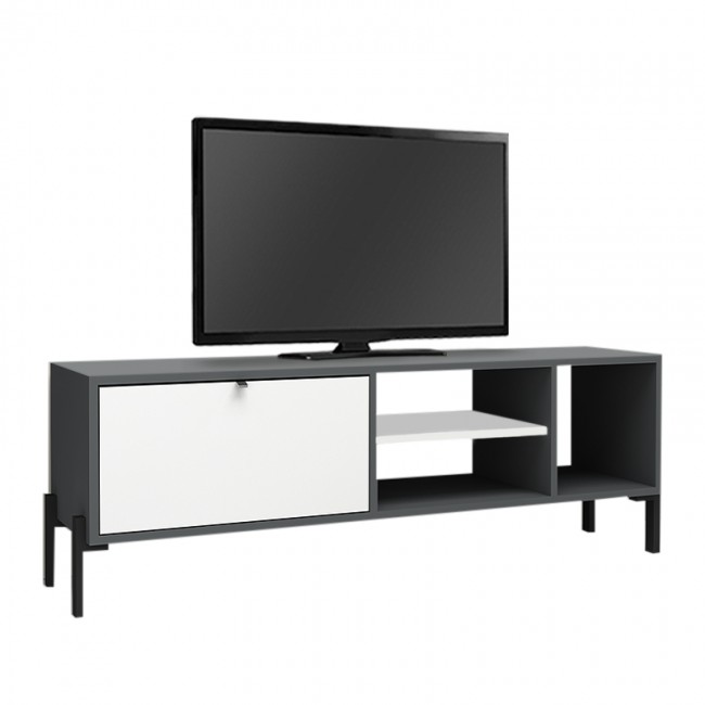 Έπιπλο τηλεόρασης Hedda Megapap χρώμα γκρι - λευκό 160x35x50εκ.
