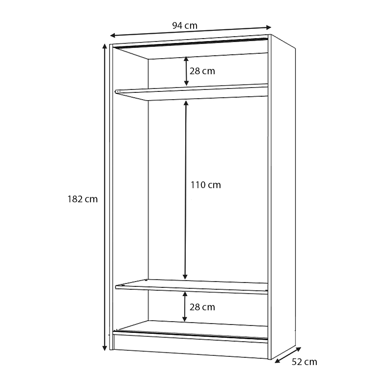 Misra Megapap two-doors sliding melamine wardrobe concrete grey color 94x52x182cm.