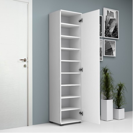 Visla Megapap single-door wardrobe - shoe rack of 20 pairs with mirror in white 45x36x187cm.