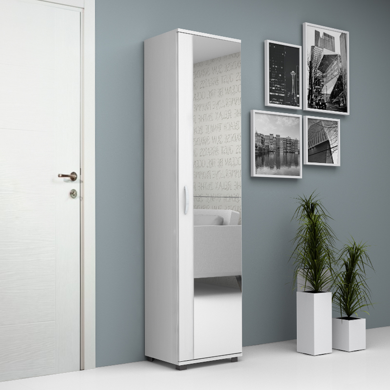 Visla Megapap single-door wardrobe - shoe rack of 20 pairs with mirror in white 45x36x187cm.