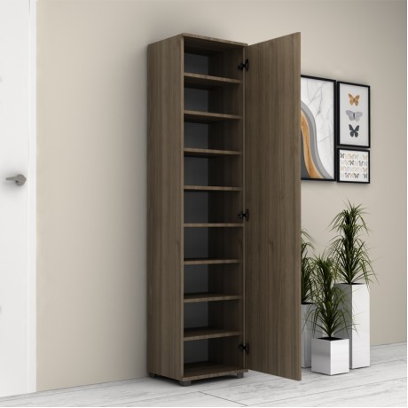 Visla Megapap single-door wardrobe - shoe rack of 20 pairs with mirror in concrete walnut color 45x36x187cm.