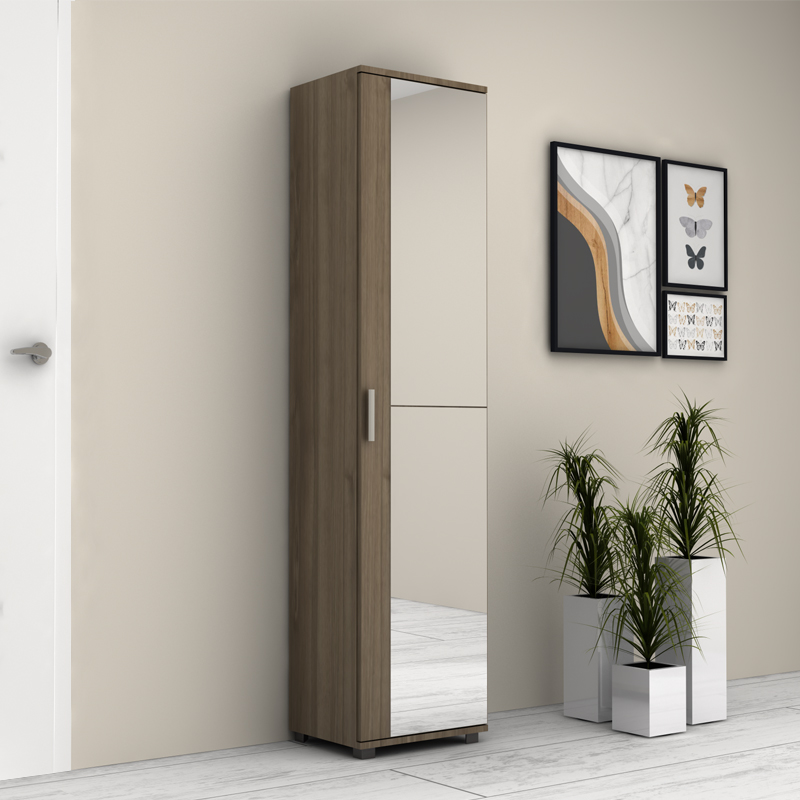 Visla Megapap single-door wardrobe - shoe rack of 20 pairs with mirror in concrete walnut color 45x36x187cm.