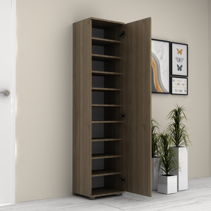 Visla Megapap single-door wardrobe - shoe rack of 20 pairs with mirror in concrete walnut color 45x36x187cm.