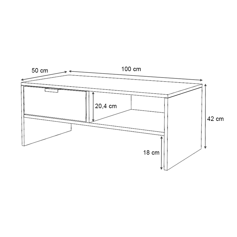 Galaxy Megapap melamine coffee table in beton grey color 100x50x42cm.