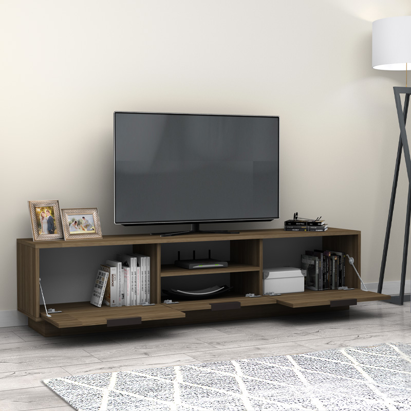 Mensa Megapap melamine TV furniture in walnut color 180x35x43cm.