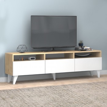 Έπιπλο τηλεόρασης Deluxe Megapap χρώμα λευκό - φυσικό οξιάς 180x35x47cm.