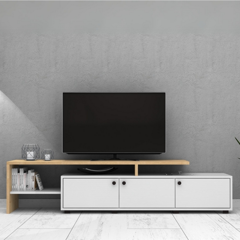 Amadeo Megapap melamine TV furniture in white - oak color 197.5x35x46cm.