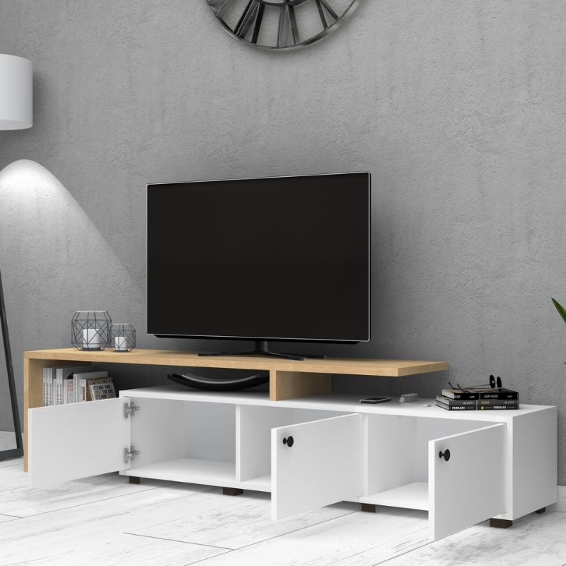 Amadeo Megapap melamine TV furniture in white - oak color 197.5x35x46cm.