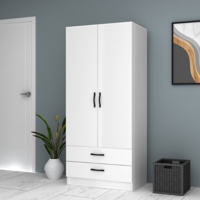 Ricardo Megapap two doors melamine wardrobe in white color 80x51,8x181cm.