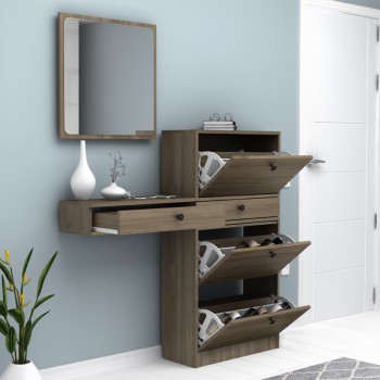 Pego Megapap melamine entrance furniture in walnut color 130x30x123.3cm.