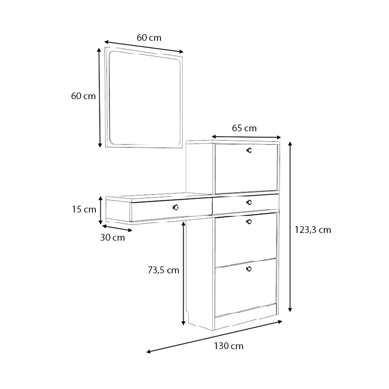 Pego Megapap melamine entrance furniture in walnut color 130x30x123.3cm.