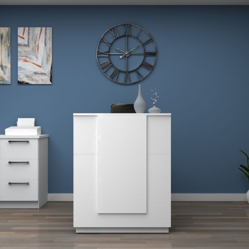Gemini Megapap melamine reception desk in white color 90x50x110cm.