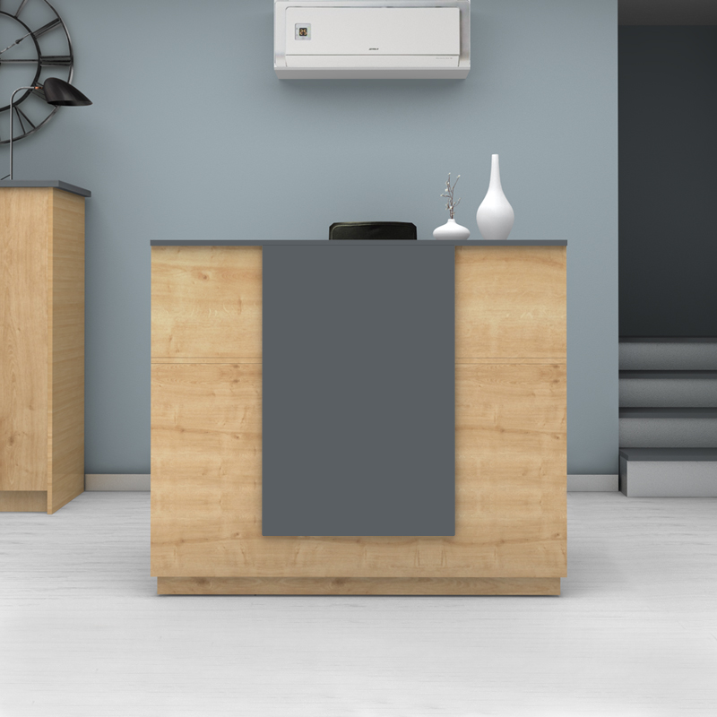 Gemini Megapap melamine reception desk in oak - anthracite color 150x70x110cm.