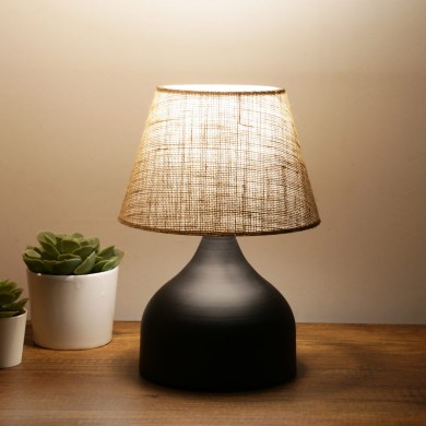 Hubert Megapap fabric/metallic table lamp in brown/black color 22x14x32cm.
