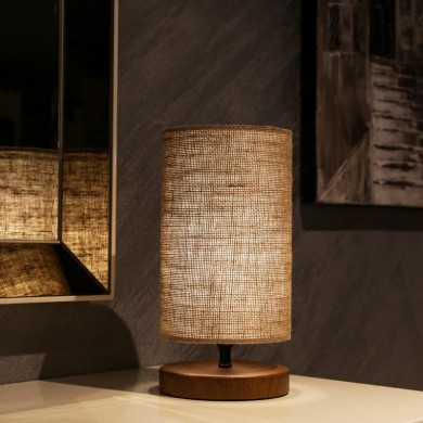 Winkler Megapap wicker fabric/wooden/metallic table lamp in light brown color 15x24x30cm.
