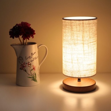 Winkler Megapap wicker fabric/wooden/metallic table lamp in light brown color 15x15x30cm.