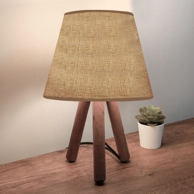 Lander Megapap fabric/Pvc/wooden table lamp in sand beige/brown color 22x17x32cm.