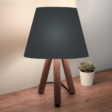 Lander Megapap fabric/Pvc/wooden table lamp in black/brown color 22x17x32cm.