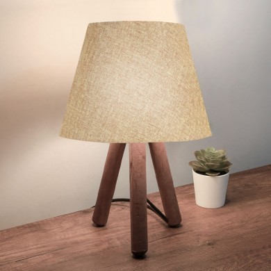 Lander Megapap E27 fabric/Pvc/wooden table lamp in beige/brown color 22x17x33cm.