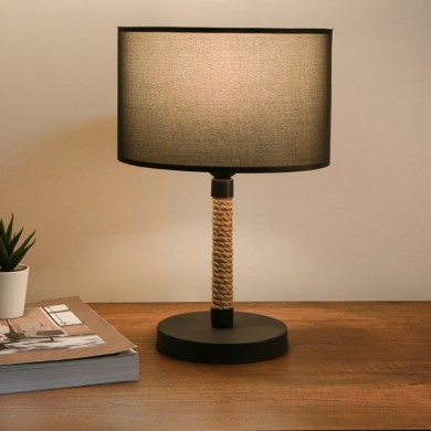 Jean Megapap fabric/rope/chrome table lamp in black/natural color 24x13x37cm.