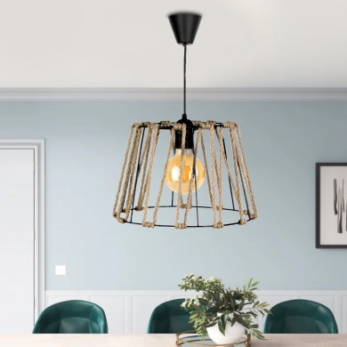Andrew Megapap metallic/rope ceiling lamp in black/natural color 30x30x20cm.