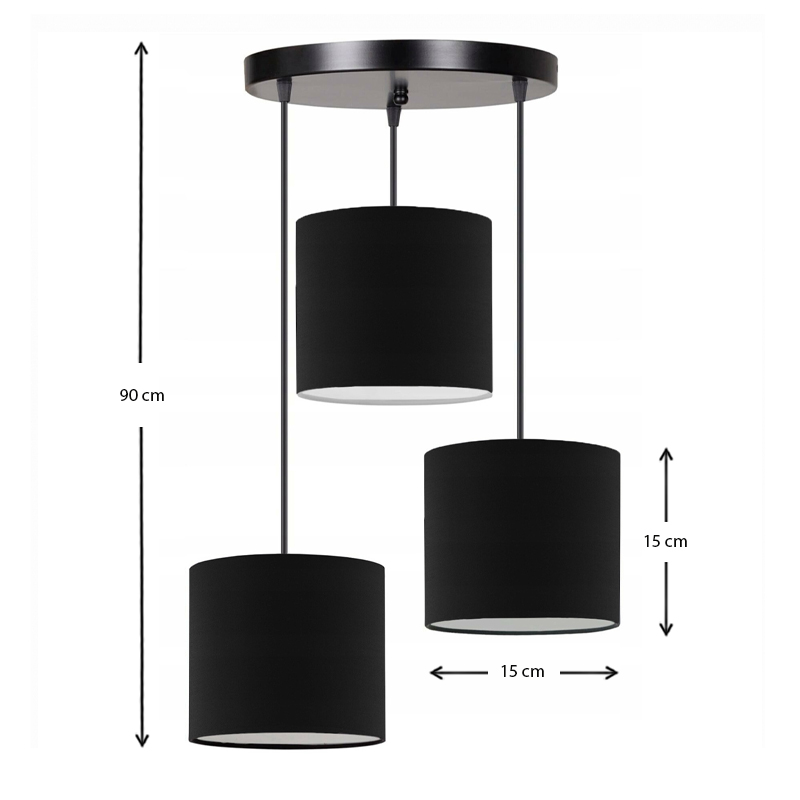 Rosie Megapap fabric ceiling 3-light in black color 15x15x90cm.