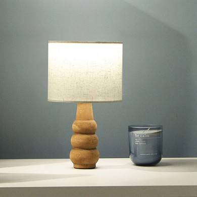 Ginger Megapap Ε27 fabric/Mdf table light in cream/brown color 19x16x30cm.
