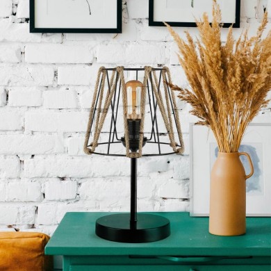 Clancy Megapap E27 rope/metallic table light in black color 22x17x37cm.
