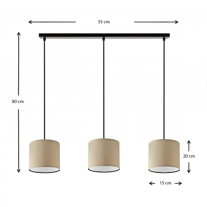 Morris Megapap E27 fabric three-light ceiling light in brown color 55x15x70cm