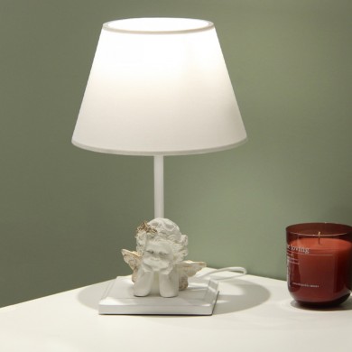 Angelo Megapap E27 fabric/metallic/MDF table light in white color 22x22x36cm.