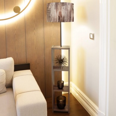 Launo Megapap Mdf/fabric/Pvc floor lamp in brown/walnut color 38x38x150cm.