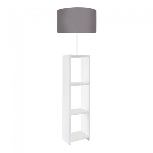 Φωτιστικό δαπέδου Launo Megapap υφασμάτινο Pvc/MDF χρώμα λευκό - γκρι 38x38x150εκ.