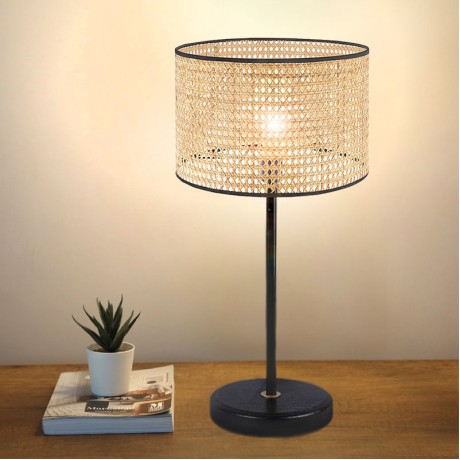 Idaho Megapap E27  metallic/rattan table lamp in black/natural color Φ24x32cm.