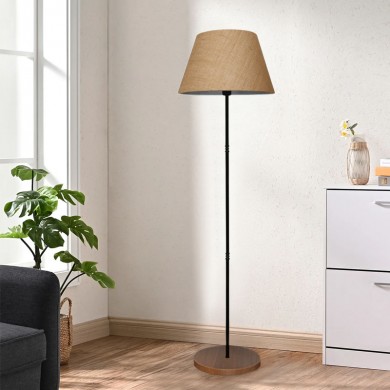 Percy Megapap E27 metallic/fabric floor lamp in black/brown color Φ36x145cm.