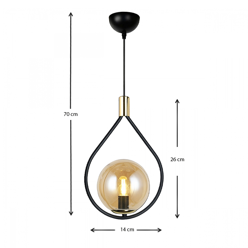 Lewis Megapap E27 metallic ceiling lamp in black - gold color 14x26x70cm.