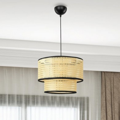Idaho Megapap E27 rattan ceiling lamp in natural color Φ30x90cm.