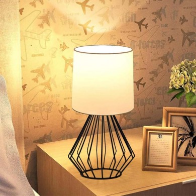 Aldo Megapap E27  fabric/metal table light in white - black color Φ18x36cm.