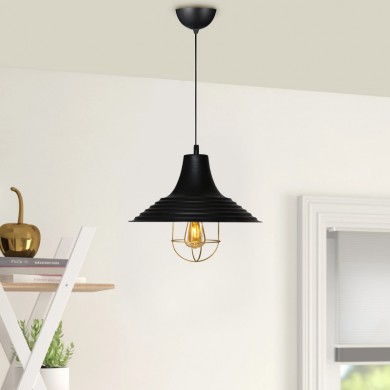 Retro Megapap E27 metallic ceiling lamp in black color Φ30x70cm.