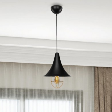 Retro Megapap E27 metallic ceiling lamp in black color Φ24x70cm.