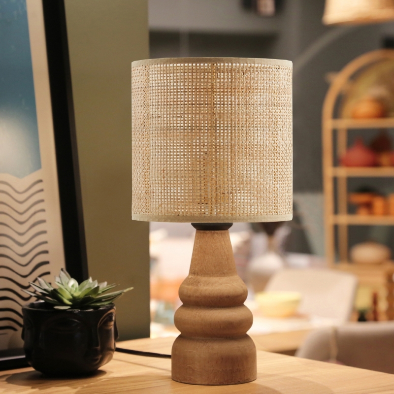 Tino Megapap E27 pe rattan/wooden table lamp in natural/brown color Ø15x32cm.