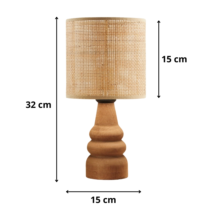 Tino Megapap E27 pe rattan/wooden table lamp in natural/brown color Ø15x32cm.