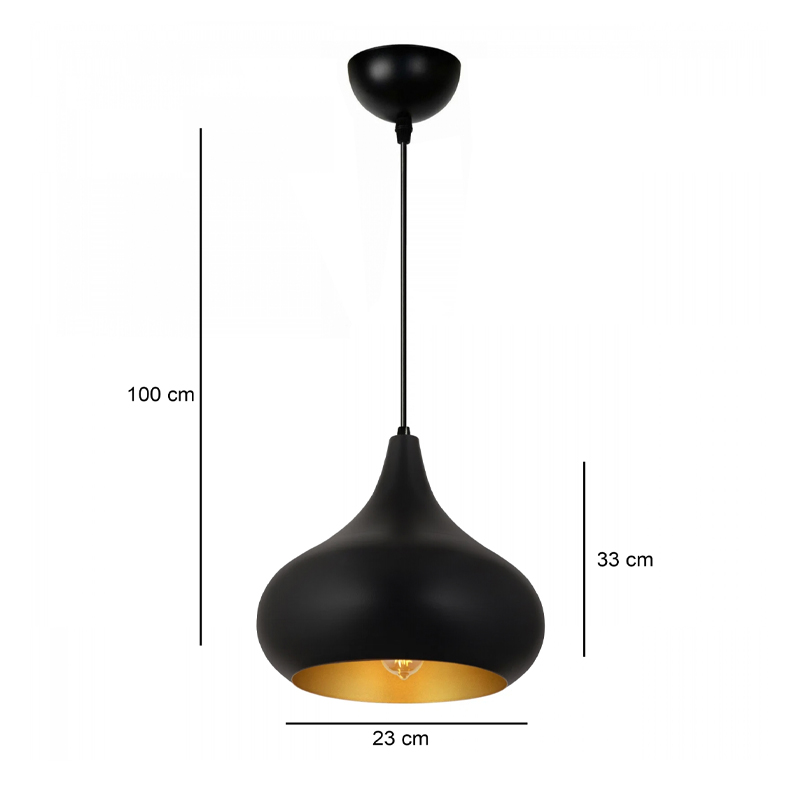 Meril Megapap  E27 metallic ceiling lamp in black color Ø33x100cm.