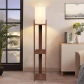 Verma I Megapap E27 MDF - Fabric pvc floor lamp in walnut - cream color 18.5x18.5x142cm.