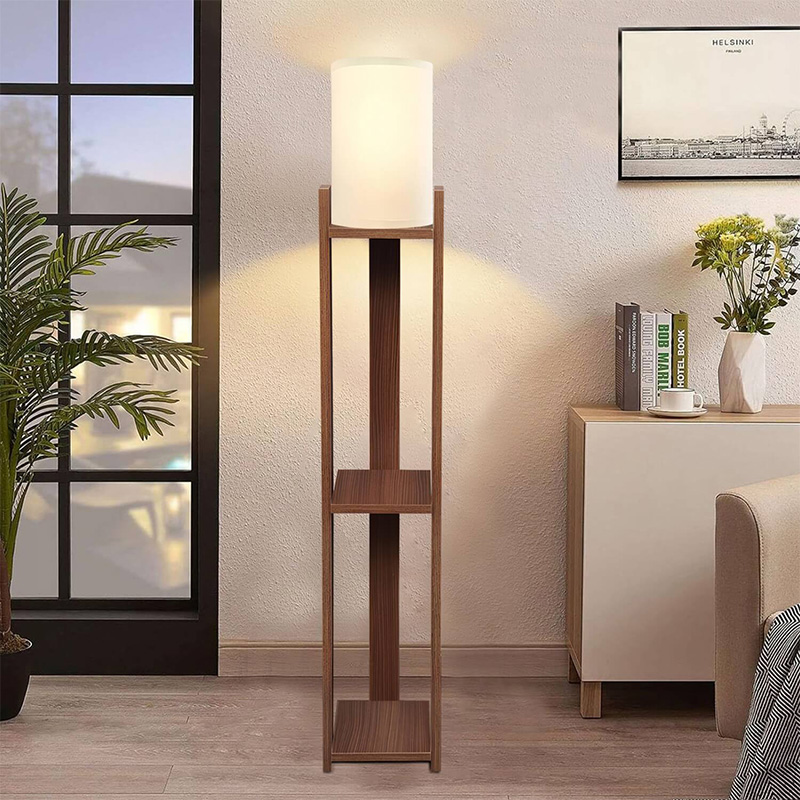 Verma I Megapap E27 MDF - Fabric pvc floor lamp in walnut - cream color 18.5x18.5x142cm.