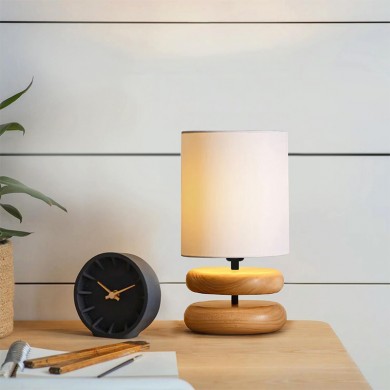 Lucia Megapap E14 wooden - fabric PVC table lamp in natural - cream color Ø15x35cm.