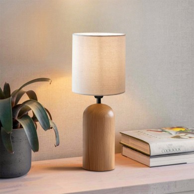 Cora Megapap E14 wooden - fabric PVC table lamp in natural - cream color Ø15x35cm.