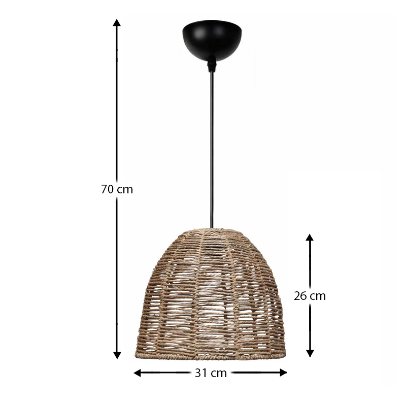 Cascais Megapap E27 rope ceiling lamp in natural color Ø31x70cm.