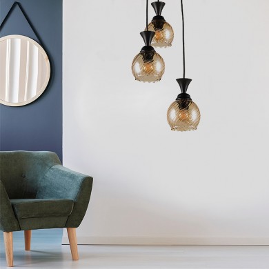 Kyran Megapap E27 metallic three-light ceiling light in black color 20x20x75cm.