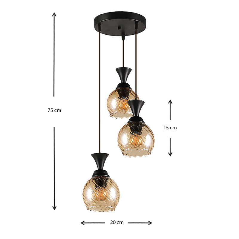 Kyran Megapap E27 metallic three-light ceiling light in black color 20x20x75cm.