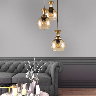 Kyran Megapap E27 metallic three-light ceiling light in golden color 20x20x75cm.